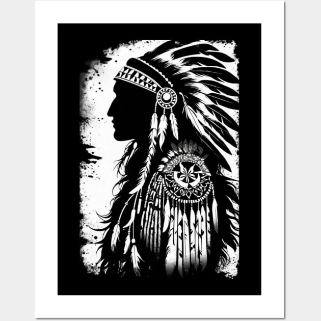 Native American black and white art Wall Art by Spaceboyishere